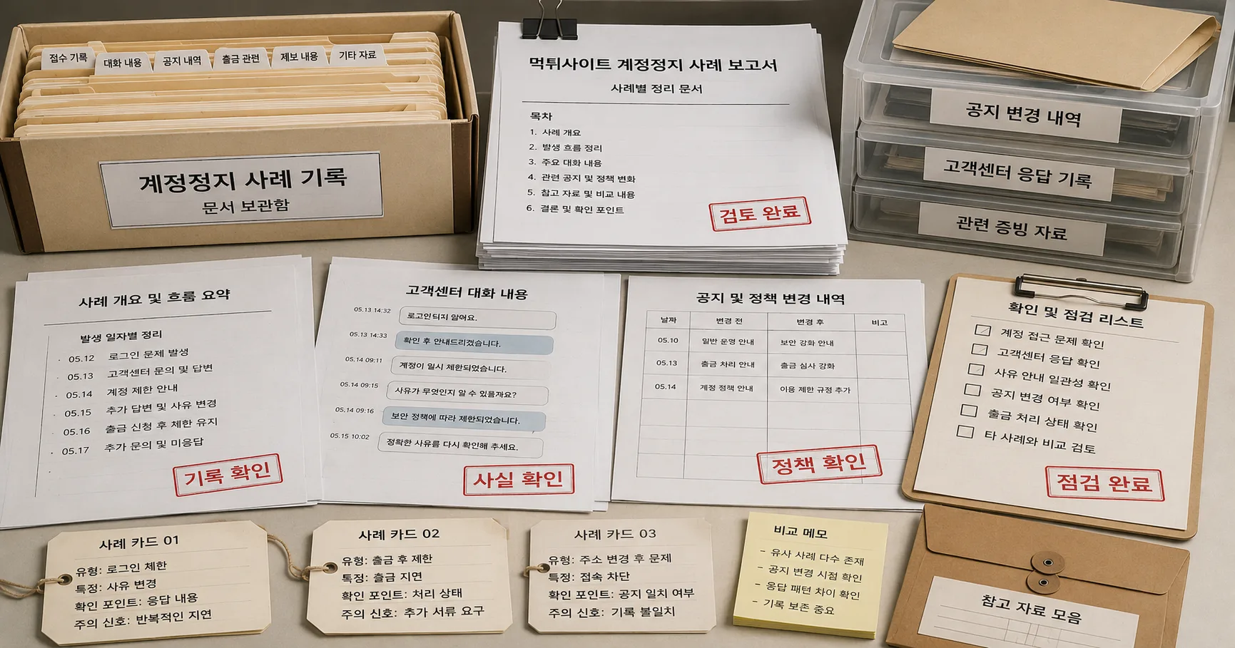먹튀사이트 계정정지 사례 비교 기준과 주의사항을 정리한 정보 이미지