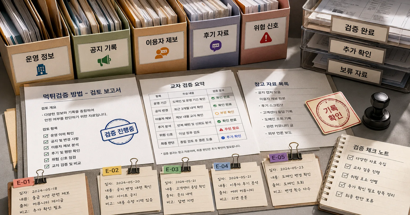 먹튀검증 방법 비교 기준과 주의사항을 정리한 정보 이미지
