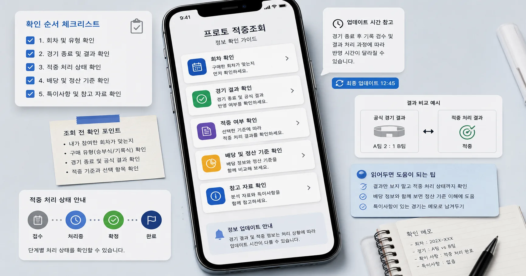 프로토 적중조회 비교 기준과 주의사항을 정리한 정보 이미지