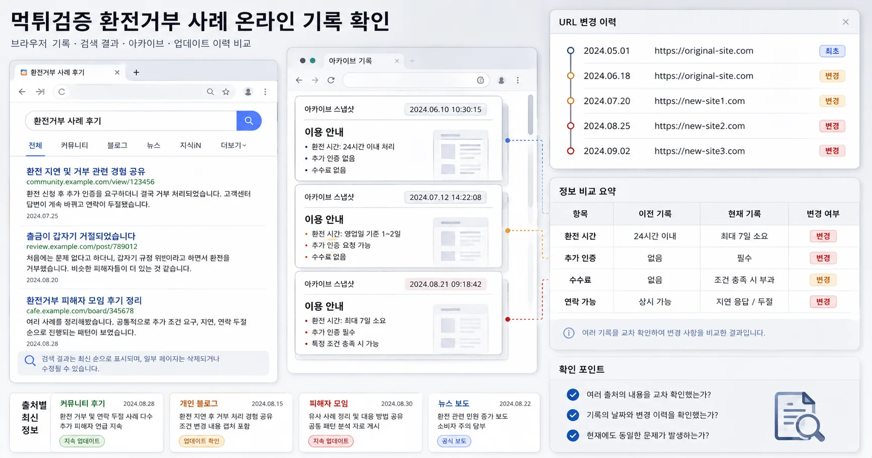 먹튀검증 환전거부 사례 비교 기준과 주의사항을 정리한 정보 이미지
